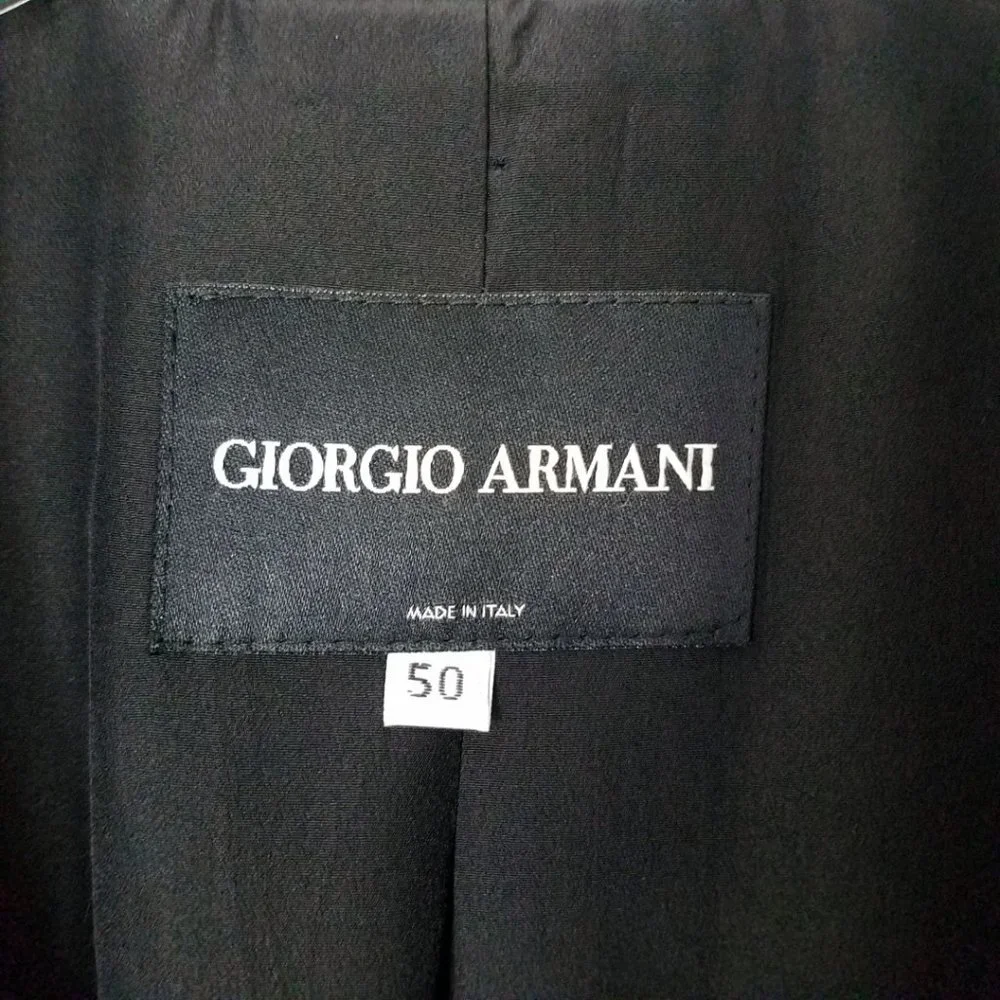 Giorgio Armani Size 14 Navy Blue Pin Lama Wool Blend Blazer Suit Coat Jacket - Picture 15 of 16